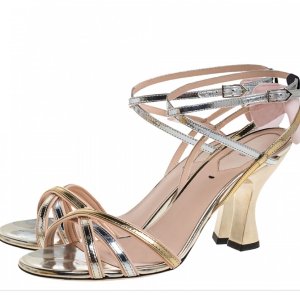 FENDI gold/silver metallic strappy sandals